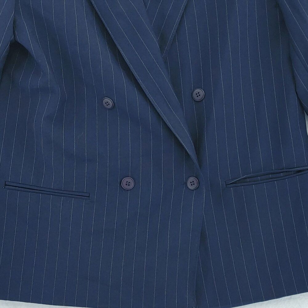 Vintage Russ Blue Pin Stripe Woman's Blazer Size 14 Petites Union Made In USA - Picture 6 of 10